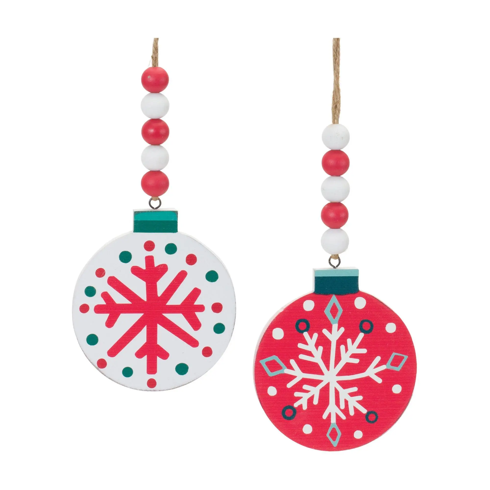 Melrose Wood Beaded Snowflake Ornament (Set of 12)