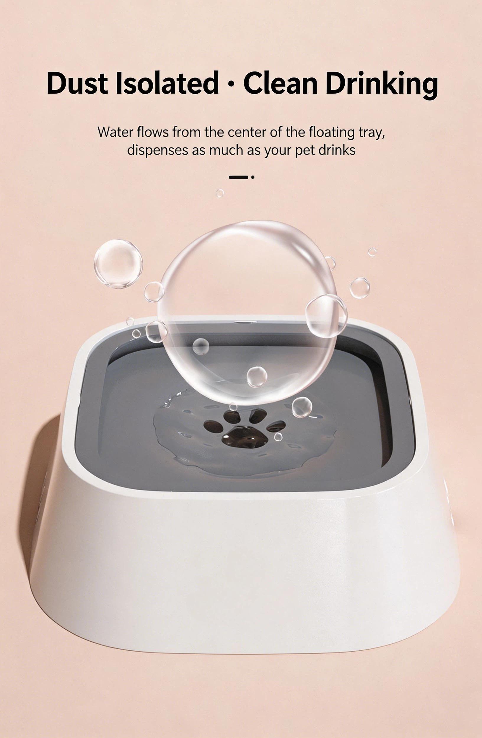 pet No Wet Chin Dog Water Bowl, Floating Anti-Spill Pet Water Dispenser, Dust Proof Slow Drinking Bowl, Anti-Tip BPA Free, Detachable Easy Clean for Cats Small Medium Large Dogs