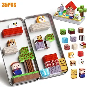 35pcs Magnetic Cubes with Box Set, Farm Theme 3D Puzzle Toys for Kids, Stem Learning Building Blocks, Educational Construction Toy