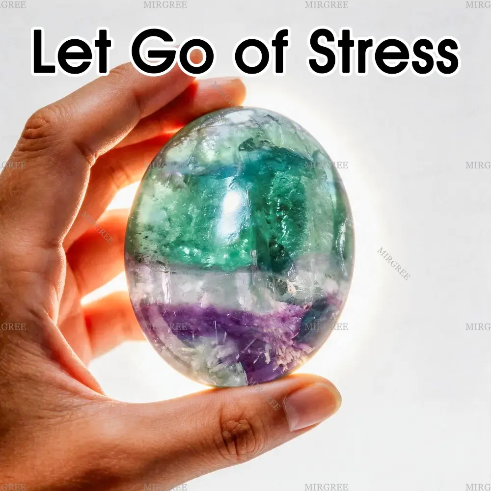 MIRGREE Fluorite Palm Stone Meditation Kit 1.97-2.76in - Your Pocket Calming Companion，Perfect Self-Care & Birthday Gift for Crystal Lovers