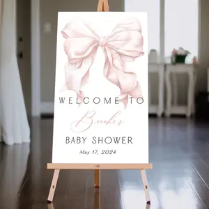 Pink Bow Baby Shower Welcome Sign, Coquette Baby Girl Shower Welcome Sign, Elegant Pink Bow Baby Shower Sign
