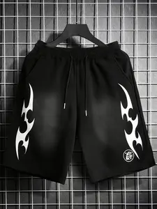 Y2K Men's Vintage Flame Print Drawstring Casual Sports Shorts For Daily Streetwear