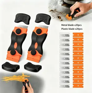 2-Pack Dual-Head Razor Scraper Tools (40 Replacement Blades: 20 Silicone, 20 Stainless Steel) – Car Tools for Cleaning Stickers, Paint, Caulk from Glass, Stoves, Ceramic Tiles