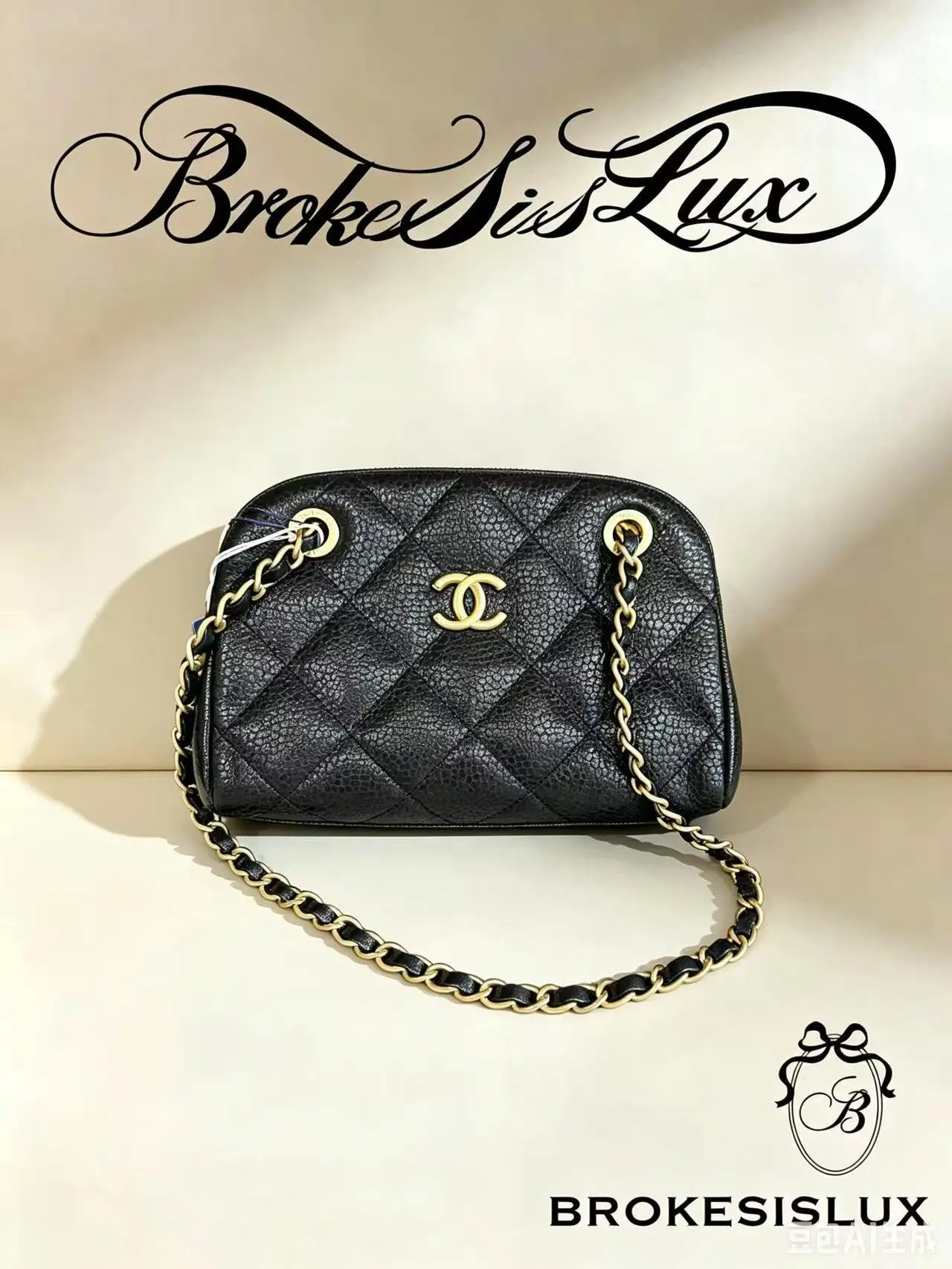 Pre-owned CHANEL Mini Dome Black Caviar Quilted Leather Chain Shoulder Bag, Gold Hardware Casual Line