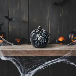 Black Pumpkins for Halloween Decor, Halloween Pumpkin Decor with Spider, Modern Black Pumpkins for Decorating, Small Decorative Pumpkin for Tabletop, Fall, Thanksgiving