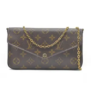 Pre-owned Louis Vuitton canvas Shoulder Bags Monogram Pochette Felicie Chain Wallet Fuchsia NM RFID
