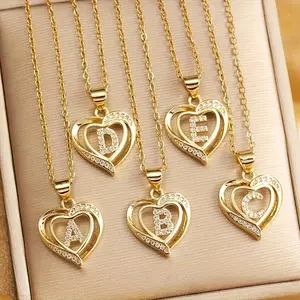 1pc 's Initial Necklace - 1 Golden Plated Golden Plated Heart Pendant with A-Z Letters (A-Z) - Name Jewelry Gift for Wedding, Mother's Day, - Elegant Golden-Tone Initial Charm for Casual Attire & Special Occasions, for Teenager