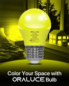 Yellow LED Porch Light Bulb, 5W A15 E26 Colored Bulb for Halloween Christmas Party Decoration and Lighting, Colored LED Bulb 450LM Non-Dimmable, 6 Pack.