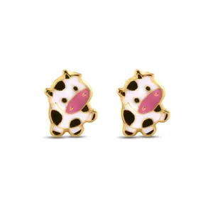 14K Yellow Gold Little Cow Screw Back Earrings