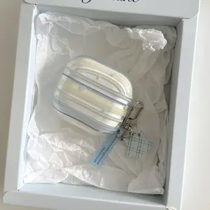Transparent Blue Striped Earphone Case with Pendant, Fits Apple AirPods Pro 3/2/4, Fashionable Women's Earphone Cover, Accessories, Protection, Headphone Accessories