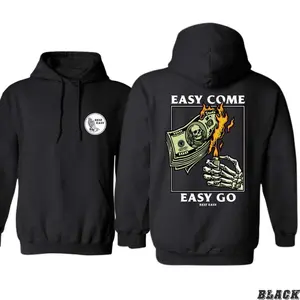 Rest Easy Hoodie - Easy Come Easy Go Skeleton Design Black Casual Wear Comfortable Sweatshirt for Men & Gift for Women Printed Unisex Soft and Warm Classic Fit High Visibility Green
