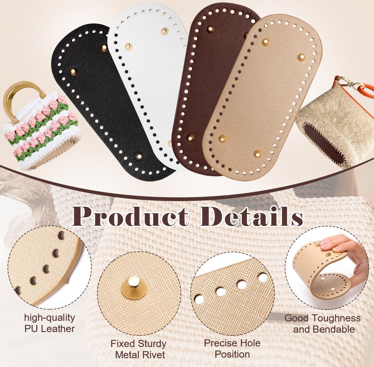 14pcs Bag Bases for Crochet with D Shape Purse Handles for Bag Making, 2 Crochet Hooks,Sturdy Bottom, Compatible for Bag Crafts, Wallet Making for DIY Creators,  ﻿ gift mom