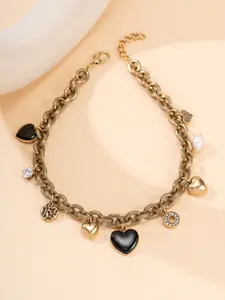 Vintage Gold Heart Necklace, Luxury Rhinestone Multi-Pendant Cuban Chain, Unique Design High-End Collarbone Chain for Women