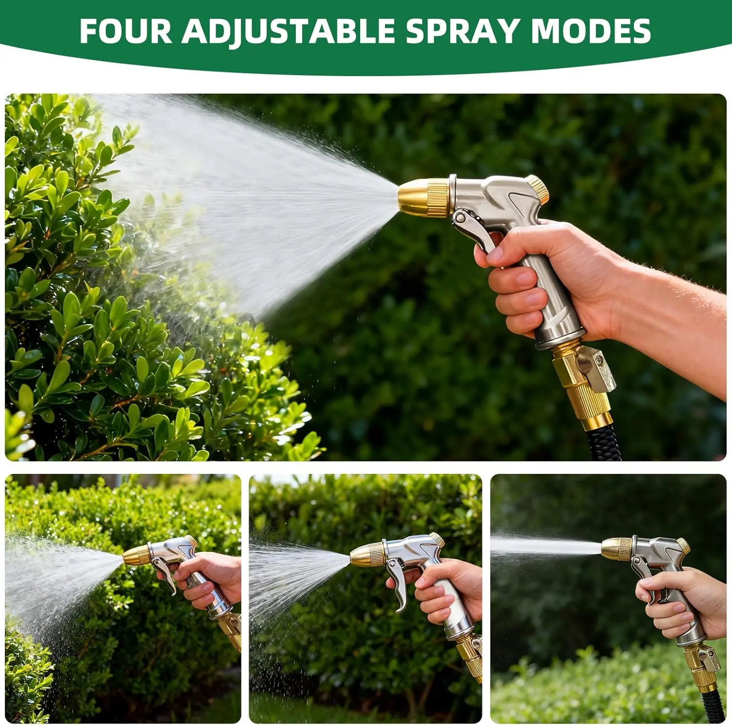 POHIR High-Pressure Metal Garden Hose Nozzle - Heavy-Duty 100% Metal Wand with 4 Adjustable Spray Patterns for Watering Lawns, Car Washing, High-Pressure Water Jet Nozzle Nozzles & Spray Guns, Spray Hose Attachment Nozzles & Spray Guns