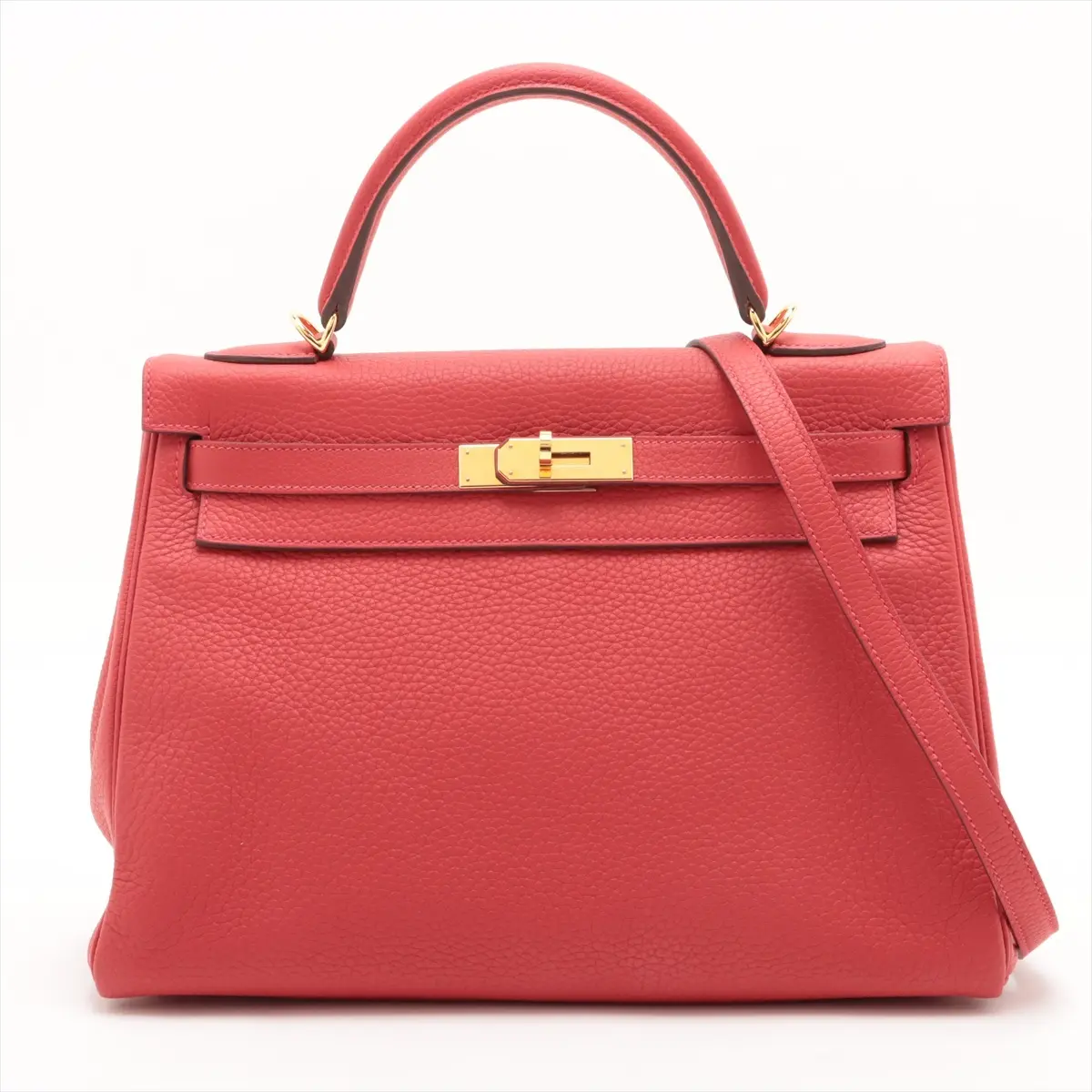 Pre-owned HERMÈS 1 Top Handle Bags Hermes 2023 Hermes Clemence Kelly 32 Rogue Casaque w/ Gold Hardware [Reklaim Held Inventory] {Core: Kelly 32} in Rouge casaque.
