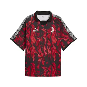 PUMA Mens Ac Milan King Retro Collared Short Sleeve Jersey Casual - Red