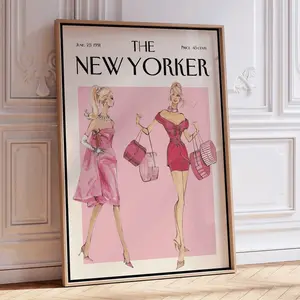 Trendy The New Yorker Poster Magazine Cover Retro Girly Pink Prints 70s Decor Vintage Fashion NewYork News Poster