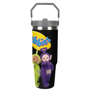 1pc 30oz Stainless Steel Water Bottle with Lid, Teletubbies Design Pattern, Perfect for Travel, Sports, Coffee, Great Gift Idea