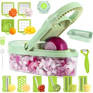 Vegetable Chopper 17 in 1, veggie chopper with container for French Fry, Multifunctional Food Chopper for Kitchen, Mandoline Dicer Onion Meat Salad Chopper Slicer Cutter