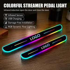 4PCS Universal Magnetic RGB LED Car Door Sill Lights | Wireless USB Rechargeable Sensor Welcome Step Lamps, No Wiring Interior Pedal Accent Light for Car Truck SUV