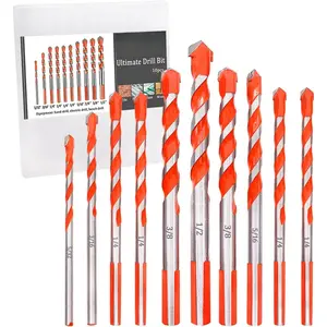10 count Orange  Drill Bit Multi-function Twist Triangle Drill Bit Tungsten Carbide Drill Bit for Concrete, Glass,  and Plastic (5/32 ", 3/16 ", 1/4", 5/16 ", 3/8", 1/2 ")