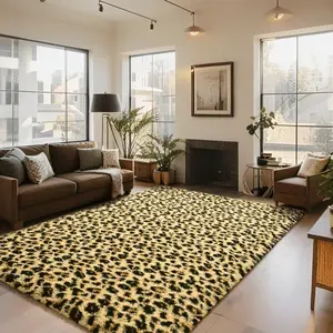 Black/Khaki Leopard Print Carpet Soft Cheetah Print Living Room Rug Western Decor for Bedrooms 3x5 4x6 5x8 6x9 Feet Home Decor Essential