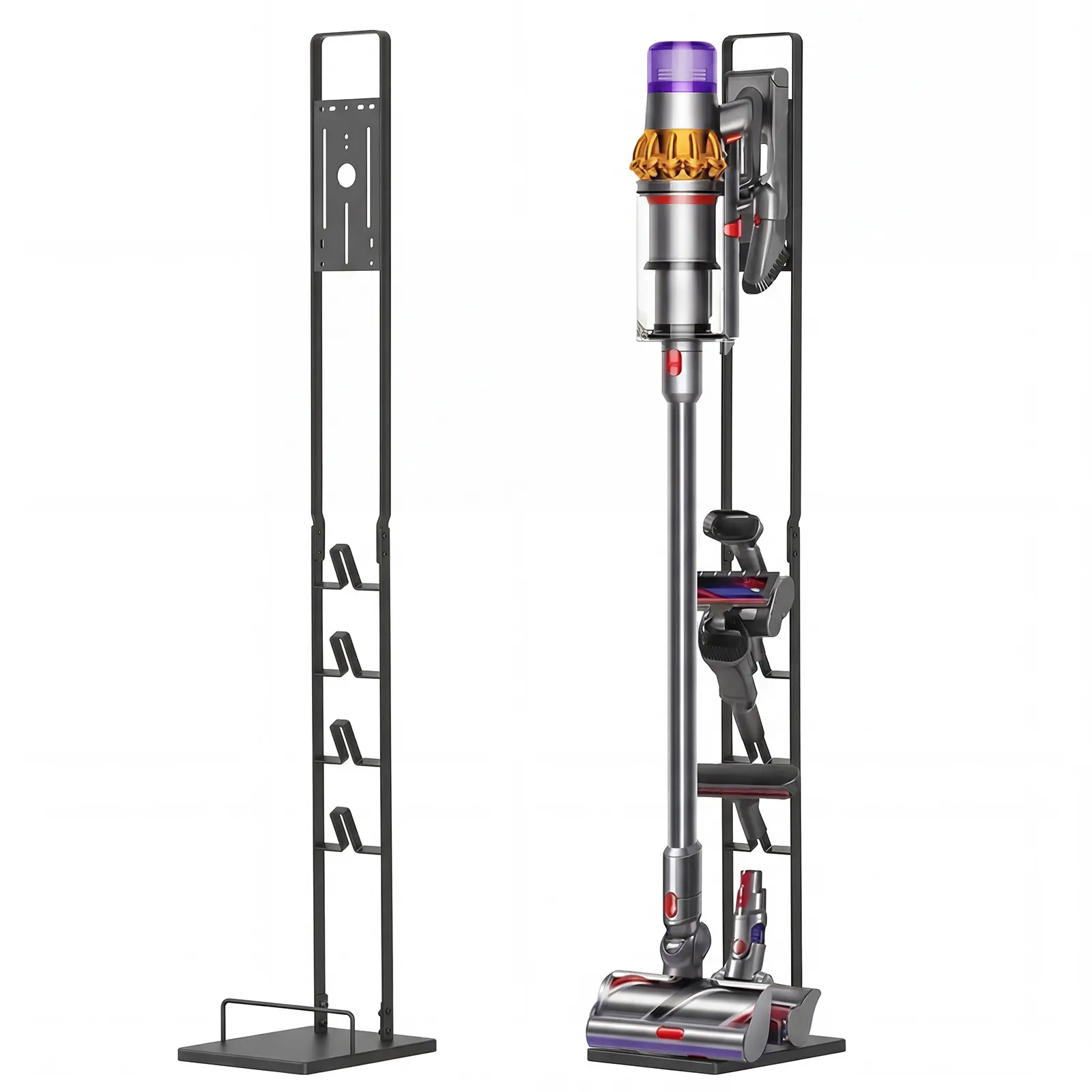 Vacuum Cleaner Storage Rack for Garage & Utility Room, Heavy-Duty Metal Tool Organizer Stand with Accessory Holders, Freestanding Tool Storage Rack Compatible with Cordless Vacuum Cleaners & Cleaning Tools