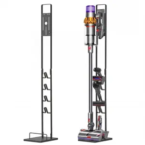 Vacuum Cleaner Storage Rack for Garage & Utility Room, Heavy-Duty Metal Tool Organizer Stand with Accessory Holders, Freestanding Tool Storage Rack Compatible with Cordless Vacuum Cleaners & Cleaning Tools