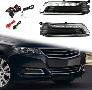 HECASA LED Fog Light Set Compatible with 2014-2020 Chevrolet Impala Replacement for GM2562102 GM2563102 w/Fog Light Bezel Wiring Switch Kit Pair Fog Lamp (Clear Lens+Black Housing)