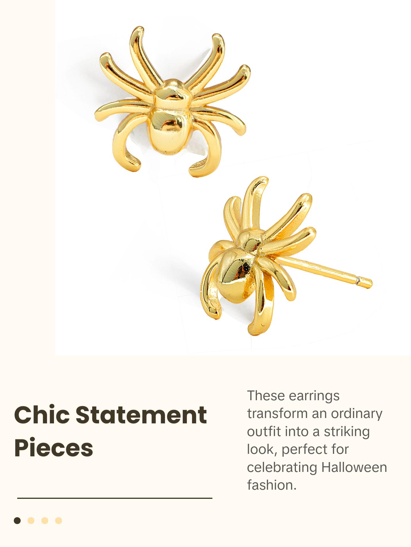 SONIA HOU Spider Halloween Stud Earrings - 18K Gold Over Sterling Silver | S925 Chic Trendy Exquisite Fashion Design Plated Stackable Accessory