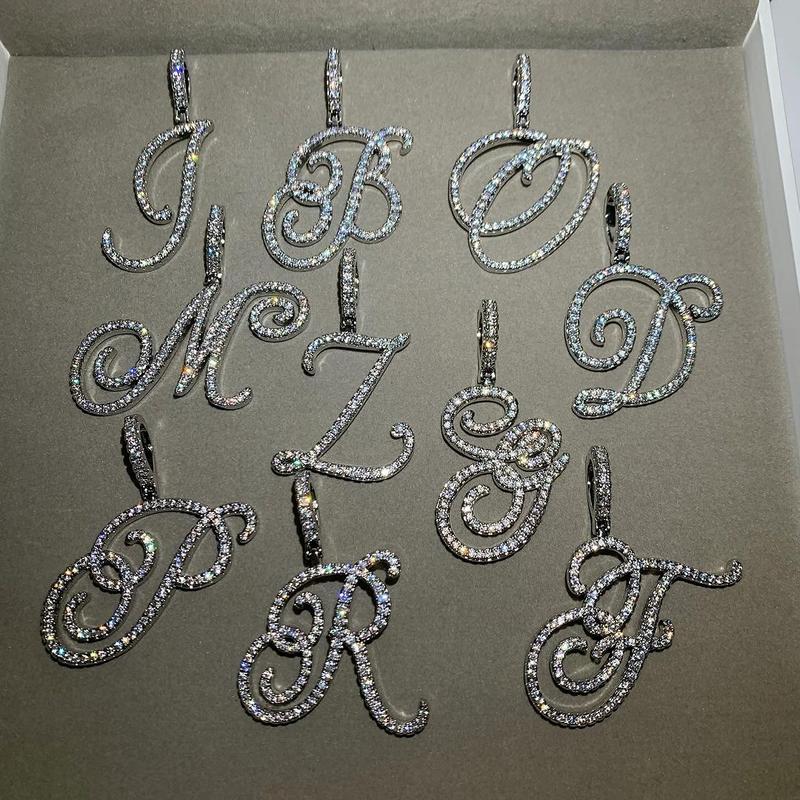 Zirconia Initial Letters A-Z Necklace with Nice CZ Cursive Letter Pendant Necklace for Women and Men