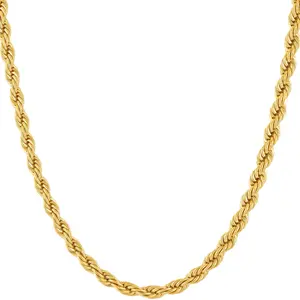 LIFETIME JEWELRY 24k Real Gold Plated 4mm Rope Chain Necklace Diamond Cut Gold Chain for Men Women Boys (16 inches, Gold Plated)