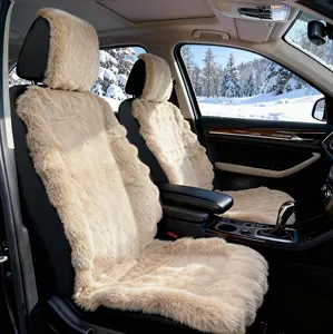 Fluffy Sheepskin Car Seat Cover for Cars SUV Trucks Van RV Front Seats, Soft Fuzzy Wool Eco-Friendly Natural Fur Non-Slip For Front Seats and Passenger Seats -2 Pack