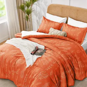 Floral Comforter Set Full Burnt Orange, Cute Flower Bed in a Bag Full Boho 7 Pieces, Soft Bedding Sets with Comforter, Sheets, Pillowcases & Shams, All Season