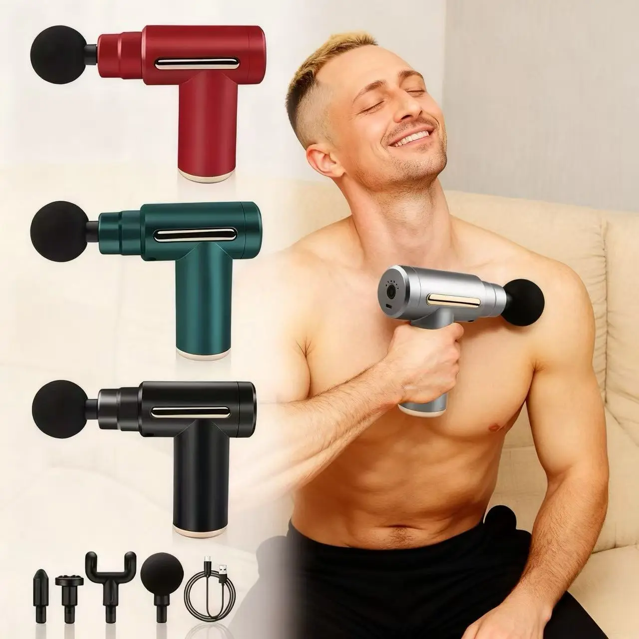 tech  neck  relief motor quiet 6-speed deep tissue massage massager  gun masa je ador port il Muscle Relaxation Massager with 4 Massage Heads & 6 Speed Settings Button Operated Design for Office Workers Athletes & Fitness Enthusiasts