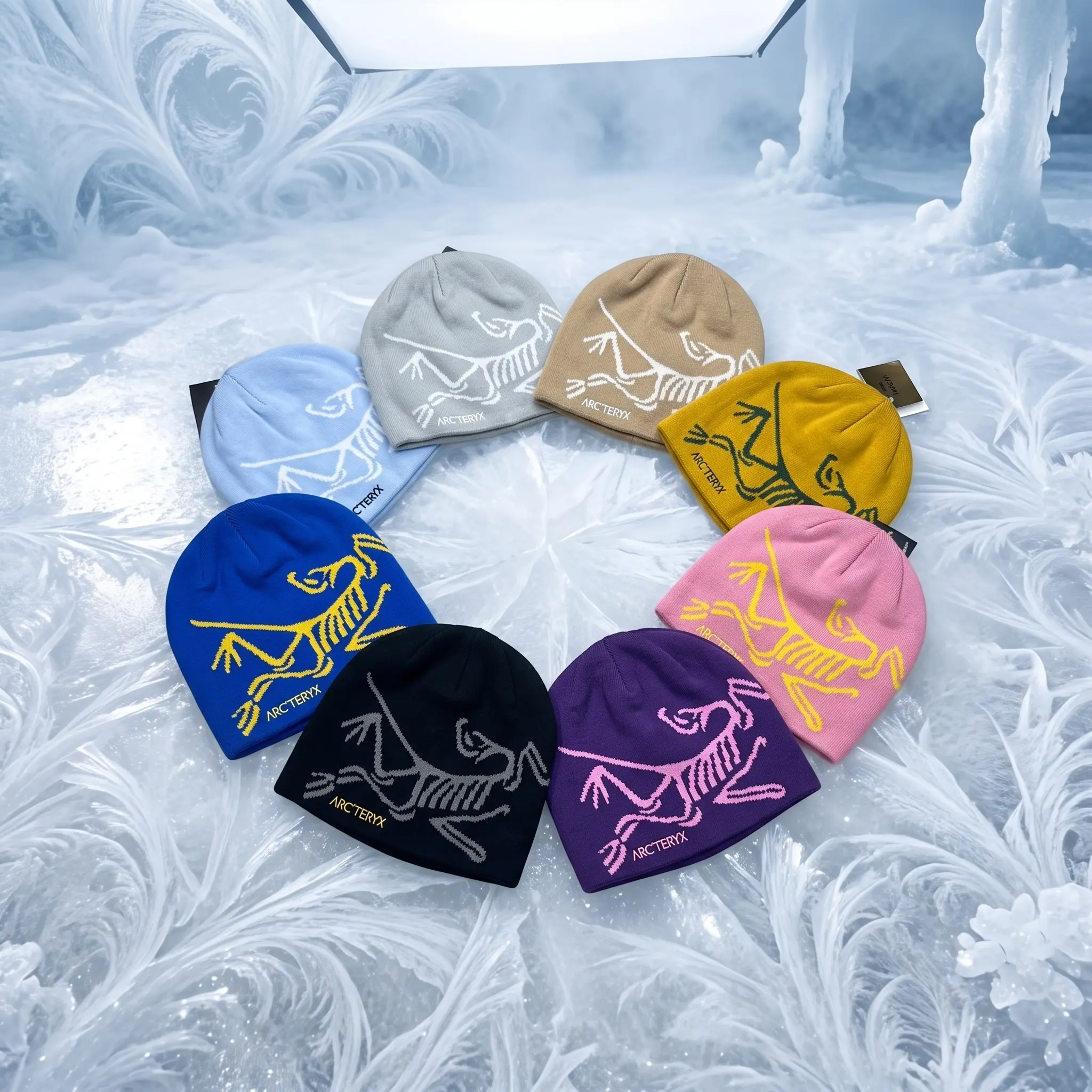 Arcteryx Style Bird Skeleton Beanie Multi-Color Variant Grid | Insulated Outdoor Winter Skull Caps | Circular Ice Showcase Profile new