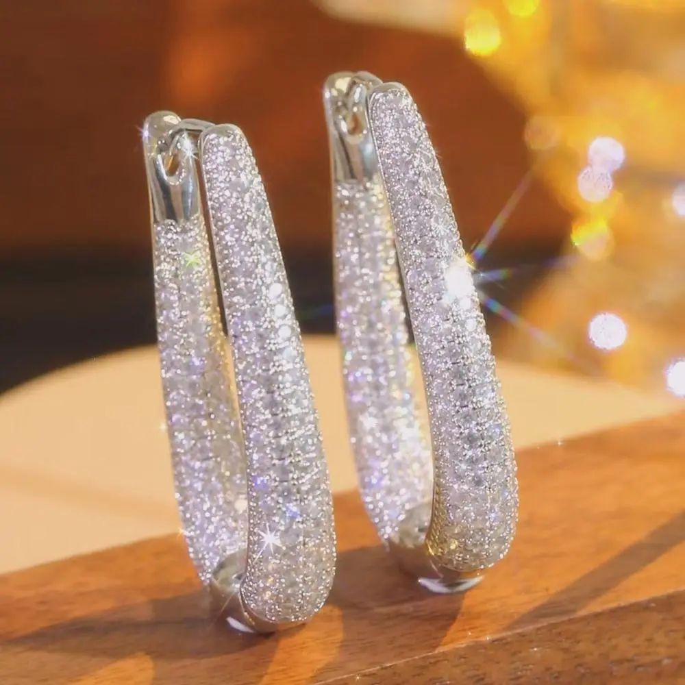 Sparkling Teardrop Hoop Earrings - Silverly-Tone Full Pavé  Earrings, Unique Personalized Jewelry for Daily Wear, Parties & Christmas Valentine’s Day Gifts for Her