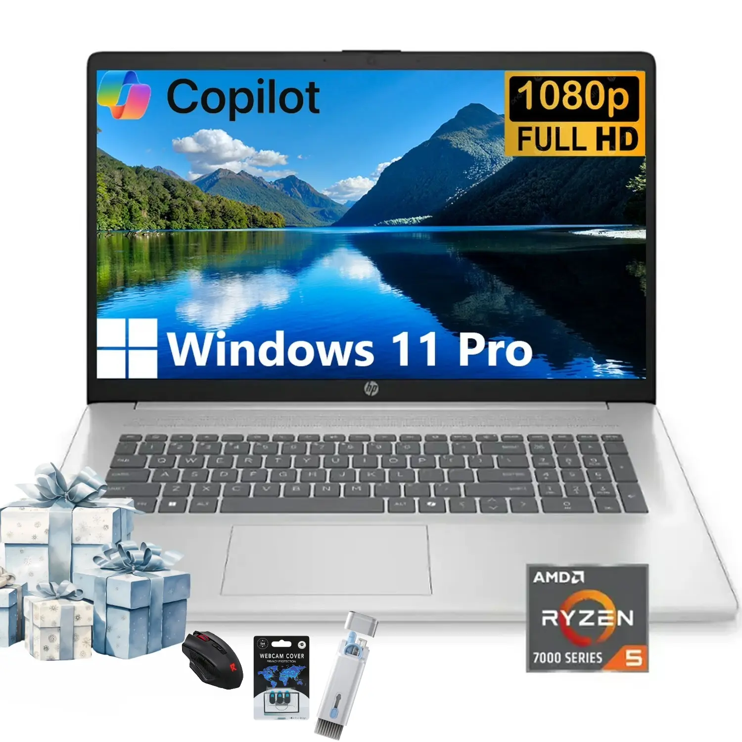 HP 17.3-inch Laptop for Business - AMD Ryzen 5 7430U, Windows 11 Pro, Up to 32GB RAM, 512GB SSD, Fast Charging, Wi-Fi 6, FHD Anti-Glare Display, Bundle Accessory