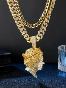 3pcs Punk Bling Cuban Link Chain Necklace Set, Layered Stacking Jewelry with Glitter Queen Head Pendant, Unisex Gift for Friends