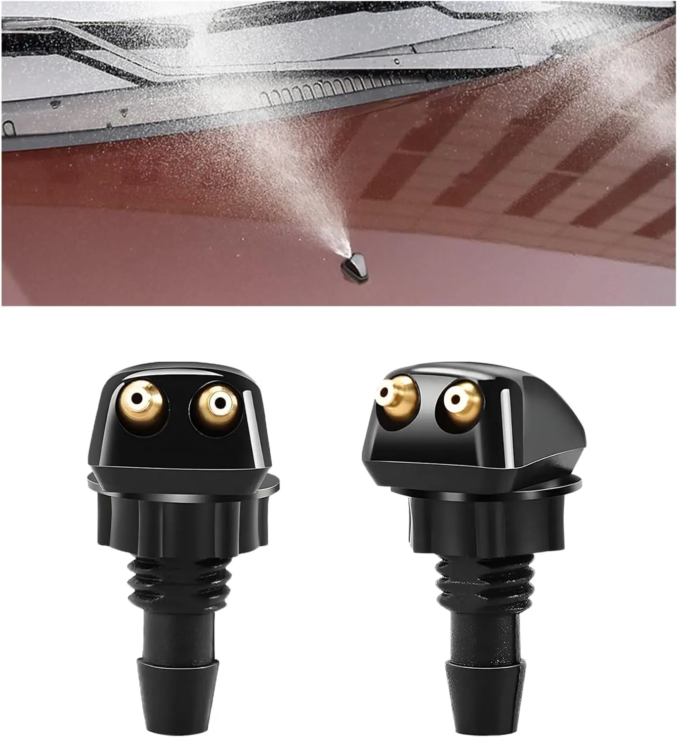 2PCS Front Windshield Washer Nozzles, Double-Hole Windshield Wiper Nozzles Washer Spray Jet Kit, Adjustable Windscreen Squirter Nozzle Replacement for Cars SUVs Trucks
