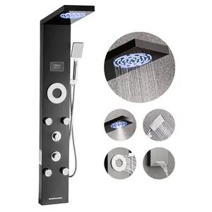 VEVOR Shower Panel Tower System with Rainfall Shower Head, LED, 53 in Brushed Stainless Steel Shower Column, 6-Function Faucet, Wall-Mount Rain Massage System with 5 Body Jets, Handheld, Tub Spout