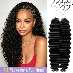[20 Inch Only $55] Vinisay Human Crochet Hair for Women Deep Wave Burmese Curly Crochet Pre-Separated 60g/Pack Feather Crochet Human Hair Extensions For Miracle Knots Boho Braids Natural Black 4-5 Packs Recommended for a Full Head  #Summervibes
