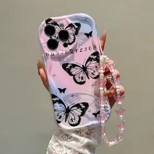 Butterfly Pattern Phone Case with Lanyard, Decorative Phone Protector Cover, Phone Protective Cover, Decorative Smartphone Protector, Phone Accessories Compatible with iPhone 16 15 14 13 12 11 XS XR X 7 8 Plus Pro Max, Casing