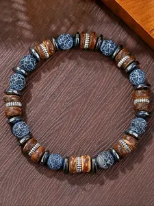 1PC Man's Vintage Ethnic Gray Weathered Onyx Bracelet for Men Tribal Coconut Spacers Wooden Beaded Bracelet Men Jewelry, High Quality Bracelet