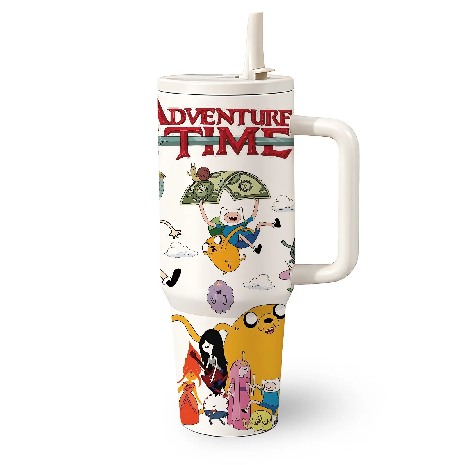 1 Pc 40 Oz Stainless Steel Tumbler with Handle and Foldable Straw, Adventure Time Character Design, Double Wall Vacuum Insulated, Hot 12H/ Cold 24H, Travel Mugs Insulated For Hot And Cold, Perfect Father's Day, Christmas Gift