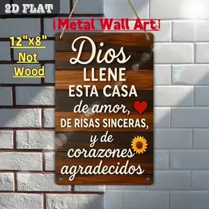 2D Flat,Metal wall art 1pc, "Bless This Home" Spanish Aluminium Iron Sign(12"x8"), Decorative Plaque & Statues, Vintage Home faith blessing , Suitable for garden, porch, patio, home decor, bar cafe, Office, Kitchen decor, birthday gifts