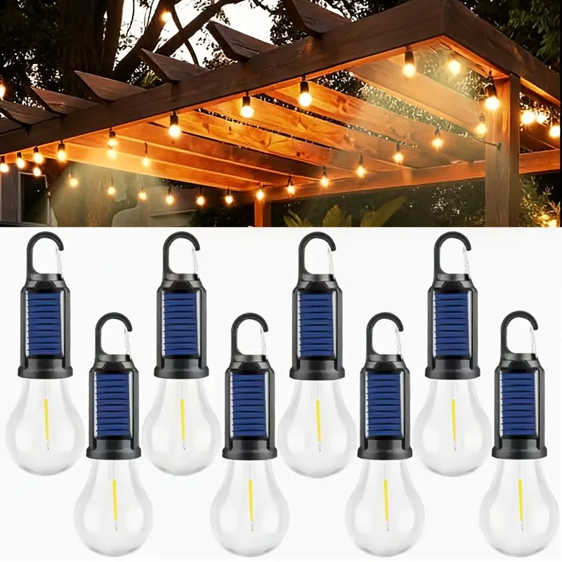 Yoomue 8-Pack Hook Mount LED Solar Rechargeable Camping Lights, 300mAh Batteries, Multi-Functional Household Tungsten Lights, Thanksgiving Camping Essentials