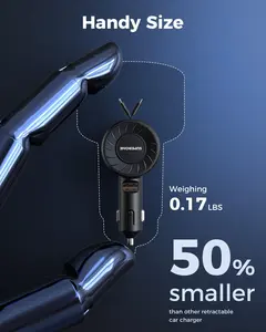 3in1 Smaller Fast  Retractable Car Phone for iPhone and Android Cellphone Charging Electronic port Fast Car Charger  Dual USB Cable
