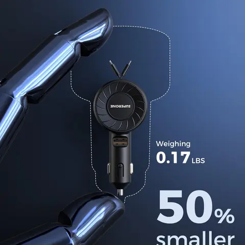 SUPERONE 3 In 1 Retractable Automotive Charger - Plug, Dual USB Ports, PD/QC Support, 12V/24V Compatible for Most Cars, Fast Charging for iPhone & Android, Ideal for Drivers & Trips