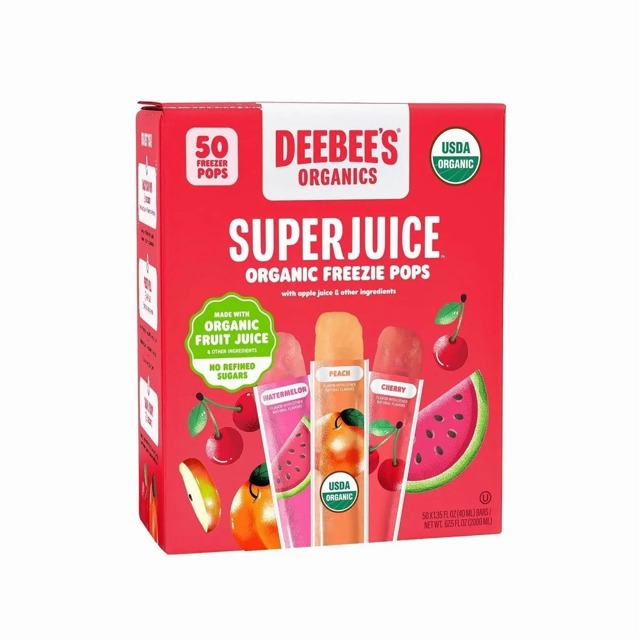 DeeBee's Organics SuperJuice Freezie Pops, Pack of 50 | No Refined Sugars, No Artificial Flavors, No Artificial Colors